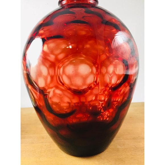 Red Glass Vase WHEATON Hex Optic Design Vintage - Picture 2 of 6